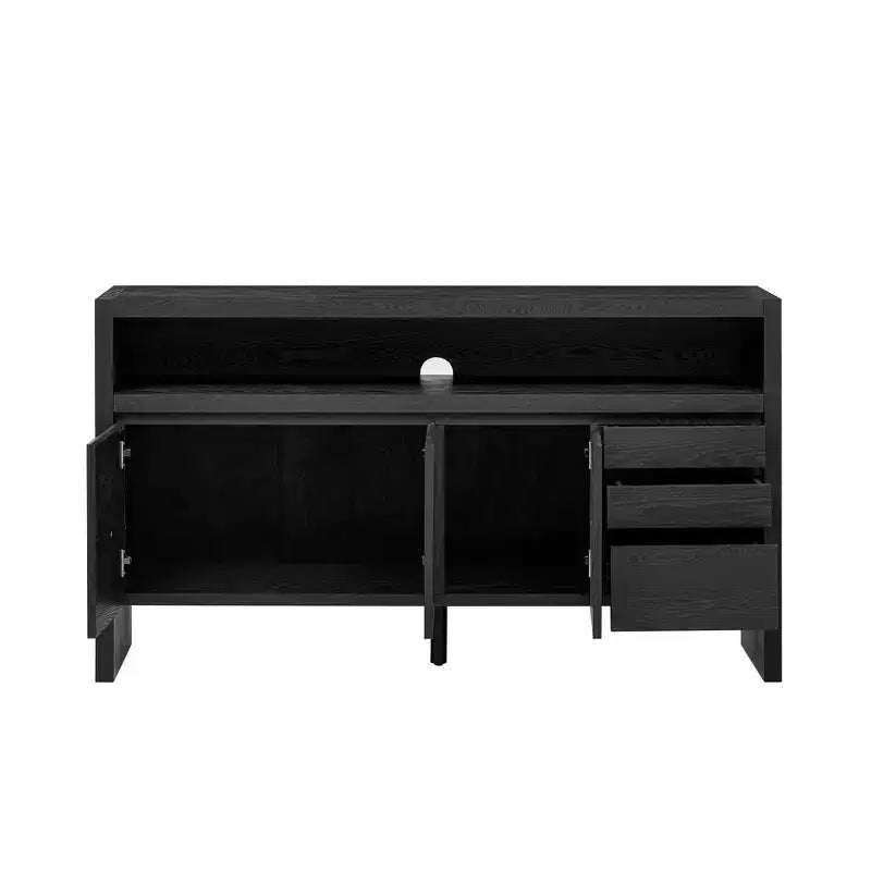 Luxystar Buffet de cuisine moderne 60" avec étagère ouverte et tiroirs, noir