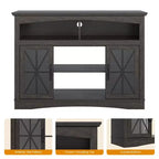 Heynemo Farmhouse TV Stand with 18'' Fireplace Insert, 47'' TV Console with Glass Doors & LED Lights, Media Entertainment Center with Shelves