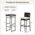 Costway 3 Piece Outdoor Bar Set Patio Rattan Bar Height Table & Chairs with Glass Tabletop