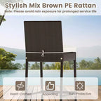 Costway 3 Piece Outdoor Bar Set Patio Rattan Bar Height Table & Chairs with Glass Tabletop