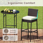 Costway 3 Piece Outdoor Bar Set Patio Rattan Bar Height Table & Chairs with Glass Tabletop
