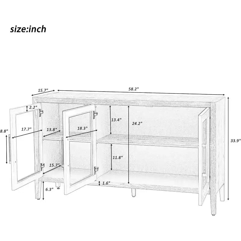 Meuble de rangement en bois Acekool, Buffet d'appoint avec étagère réglable et 3 portes vitrées, Table console pour salon, entrée, cuisine, Gris