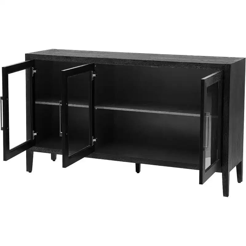 Meuble de rangement en bois Acekool, Buffet d'appoint avec étagère réglable et 3 portes vitrées, Table console pour salon, entrée, cuisine, Gris