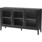 Meuble de rangement en bois Acekool, Buffet d'appoint avec étagère réglable et 3 portes vitrées, Table console pour salon, entrée, cuisine, Gris