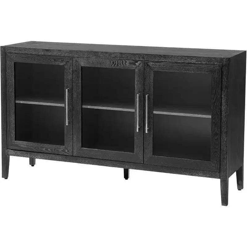 Meuble de rangement en bois Acekool, Buffet d'appoint avec étagère réglable et 3 portes vitrées, Table console pour salon, entrée, cuisine, Gris
