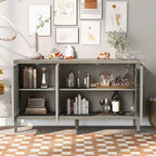 Meuble de rangement en bois Acekool, Buffet d'appoint avec étagère réglable et 3 portes vitrées, Table console pour salon, entrée, cuisine, Gris