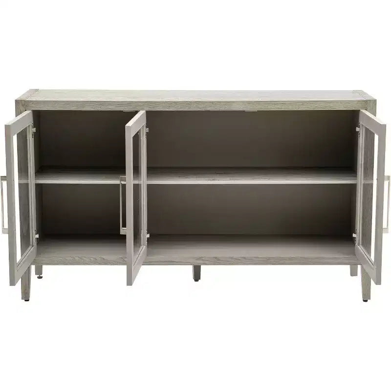 Meuble de rangement en bois Acekool, Buffet d'appoint avec étagère réglable et 3 portes vitrées, Table console pour salon, entrée, cuisine, Gris