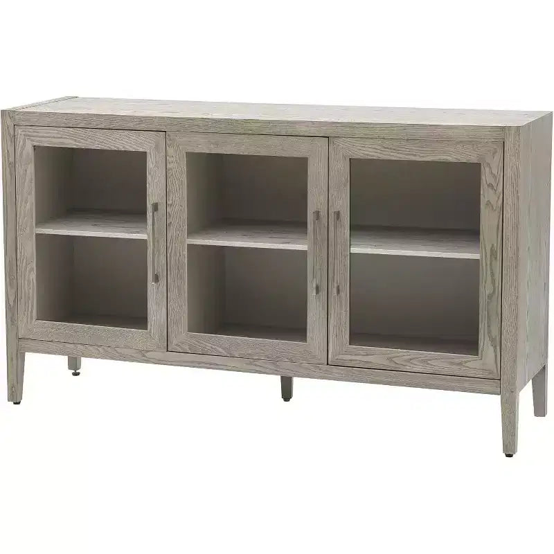 Meuble de rangement en bois Acekool, Buffet d'appoint avec étagère réglable et 3 portes vitrées, Table console pour salon, entrée, cuisine, Gris