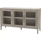 Meuble de rangement en bois Acekool, Buffet d'appoint avec étagère réglable et 3 portes vitrées, Table console pour salon, entrée, cuisine, Gris