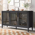 Acekool Wood Storage Cabinet, Accent Cupboard with Adjustable Shelf and 3 Glass Doors, Console Table for Living Room, Entryway, Kitchen, Grey
