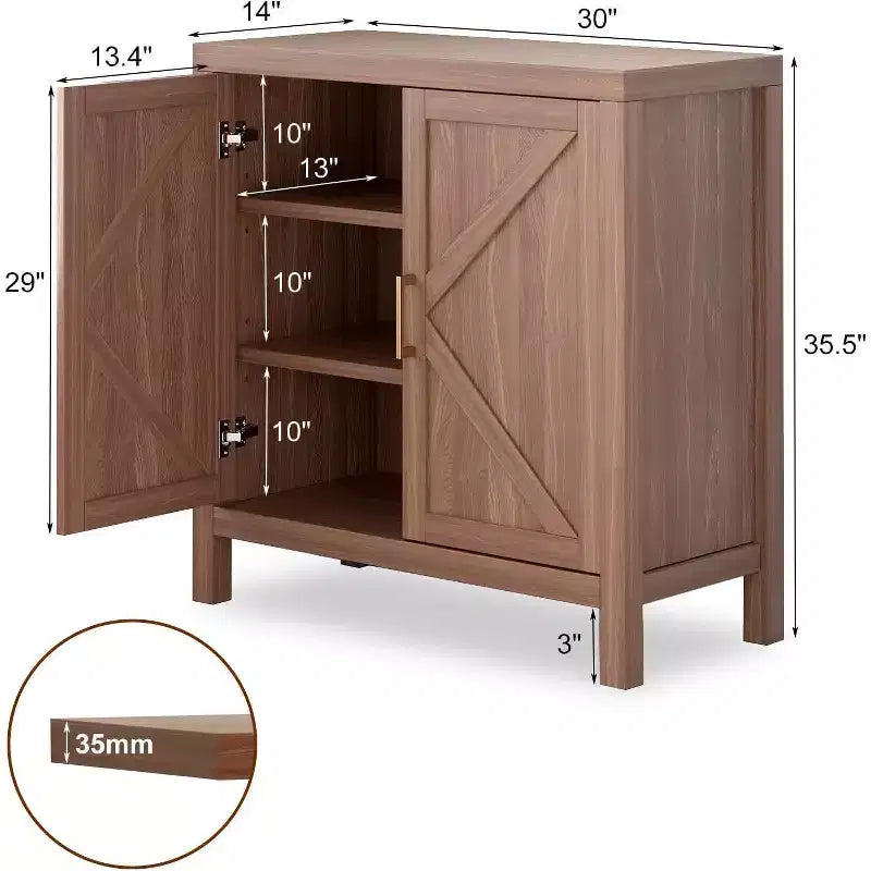 Acekool Sideboard Buffet Cabinet with Adjustable Shelves, 2-Door Farmhouse Console Table for Kitchen, Coffee Bar, Dining Room, 35.5H x 30L x 14W