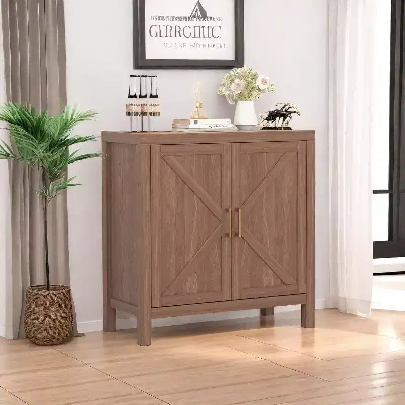 Acekool Sideboard Buffet Cabinet with Adjustable Shelves, 2-Door Farmhouse Console Table for Kitchen, Coffee Bar, Dining Room, 35.5H x 30L x 14W