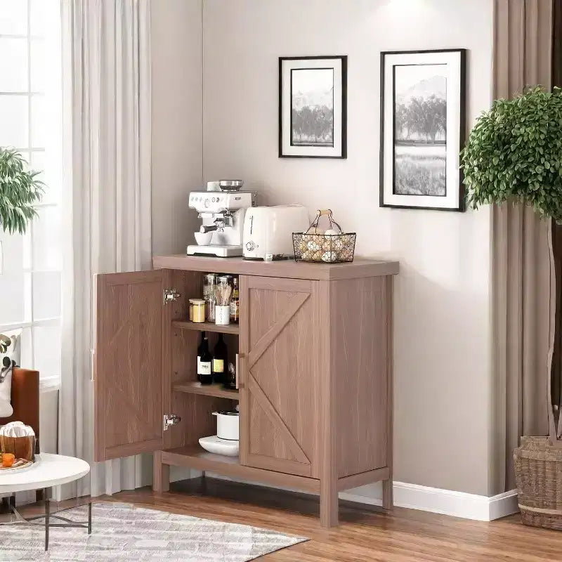 Acekool Sideboard Buffet Cabinet with Adjustable Shelves, 2-Door Farmhouse Console Table for Kitchen, Coffee Bar, Dining Room, 35.5H x 30L x 14W