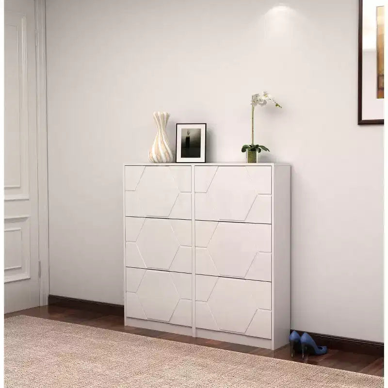 Meuble à chaussures Okak, Organiseur de chaussures autoportant avec 6 tiroirs à abattant, Meuble de rangement à chaussures pour entrée, salon, couloir, Blanc