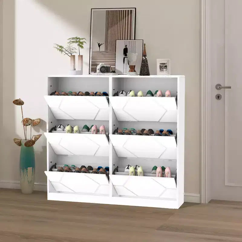 Meuble à chaussures Okak, Organiseur de chaussures autoportant avec 6 tiroirs à abattant, Meuble de rangement à chaussures pour entrée, salon, couloir, Blanc