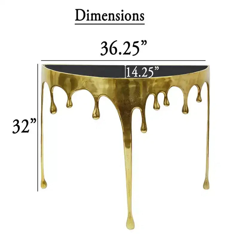 Table Console Sofa Royal Hampton | Dessus en verre demi-lune 36,25 po | Motif de coulure | Fonte d'aluminium