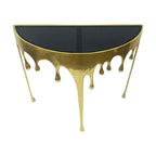 Table Console Sofa Royal Hampton | Dessus en verre demi-lune 36,25 po | Motif de coulure | Fonte d'aluminium