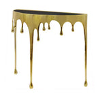 Table Console Sofa Royal Hampton | Dessus en verre demi-lune 36,25 po | Motif de coulure | Fonte d'aluminium