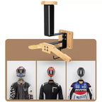 TROPOW Helmet Holder, Multi-Functional Wooden Motorcycle Helmet Stand with Heavy Duty Metal Frame, Wall Mounted Coat Rack for Hallway