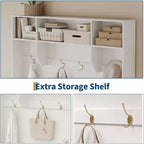Acekool 79in Hall Tree 5-in-1 Entryway Bench, Coat Rack with 4 Hooks, Storage Cabinets & Open Shelves, for Entryway or Living Room, Rustic White