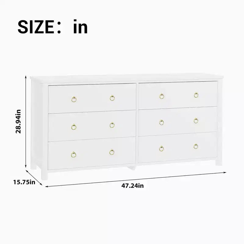 Dresser for Bedroom with 6 Drawers, Wooden Chest with Clothes Storage CabinetWide Dresser with Chest of Drawers,Black