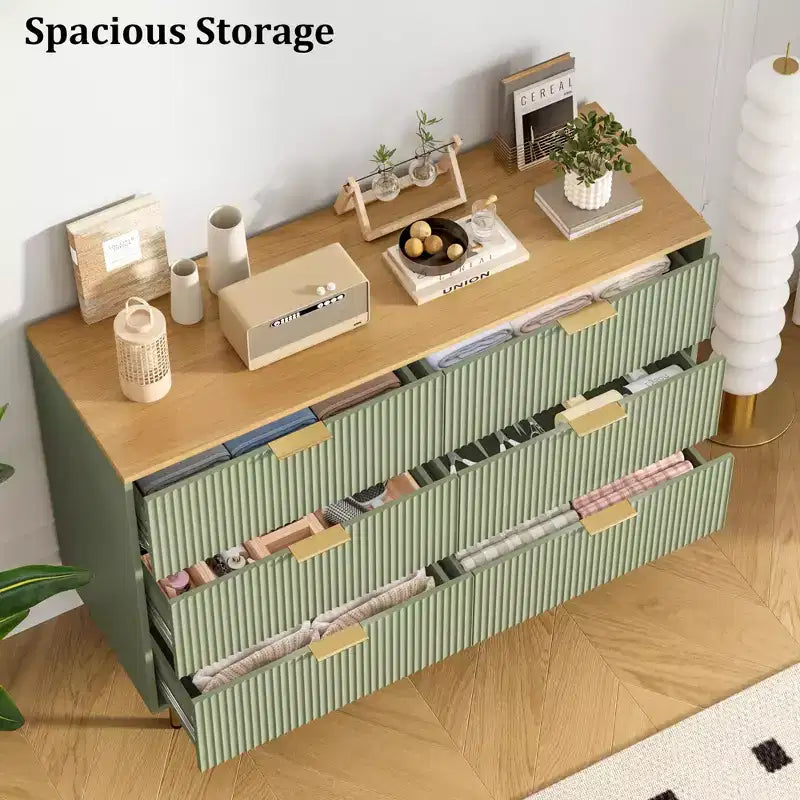 Bedroom Dresser with 6 Drawers, Wood Dressers for Closet, Dresser of Drawers with Handle, Bedroom Furniture Storage Organizer for Hallway