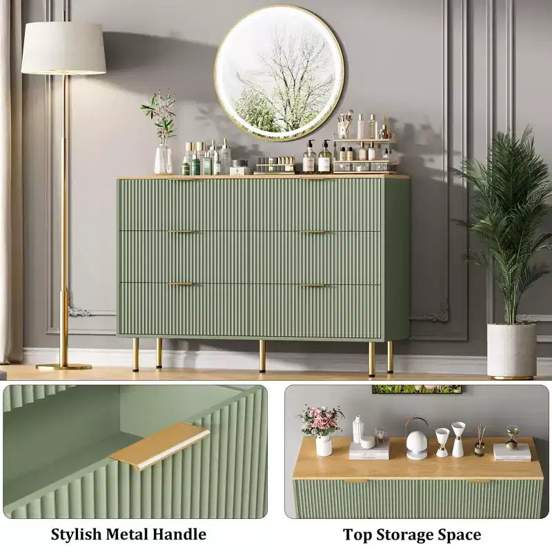 Bedroom Dresser with 6 Drawers, Wood Dressers for Closet, Dresser of Drawers with Handle, Bedroom Furniture Storage Organizer for Hallway