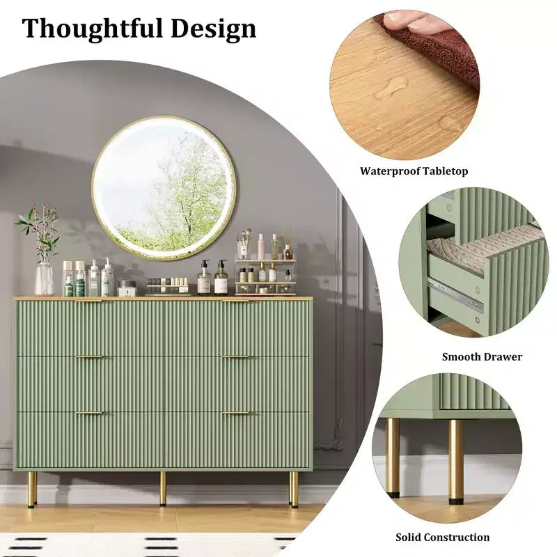 Bedroom Dresser with 6 Drawers, Wood Dressers for Closet, Dresser of Drawers with Handle, Bedroom Furniture Storage Organizer for Hallway