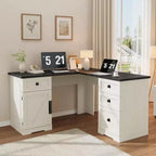 60 L-Shaped Farmhouse Desk - File Drawers & Storage Cabinet, Corner Computer Desk for Home Office