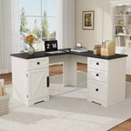 Bureau d'angle style ferme de 60 pouces en L - Tiroirs de classement et meuble de rangement, bureau d'ordinateur d'angle pour bureau à domicile