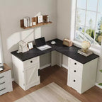Bureau d'angle style ferme de 60 pouces en L - Tiroirs de classement et meuble de rangement, bureau d'ordinateur d'angle pour bureau à domicile