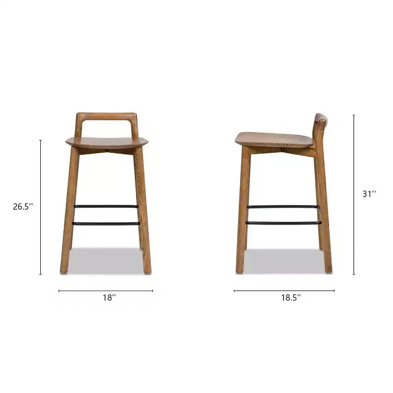 Tabourets de bar Okak en bois de frêne blond naturel, hauteur comptoir pour salles à manger, tabourets de bar bas minimalistes sans accoudoirs