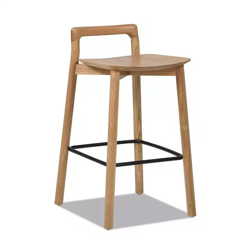 Tabourets de bar Okak en bois de frêne blond naturel, hauteur comptoir pour salles à manger, tabourets de bar bas minimalistes sans accoudoirs