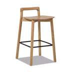 Tabourets de bar Okak en bois de frêne blond naturel, hauteur comptoir pour salles à manger, tabourets de bar bas minimalistes sans accoudoirs