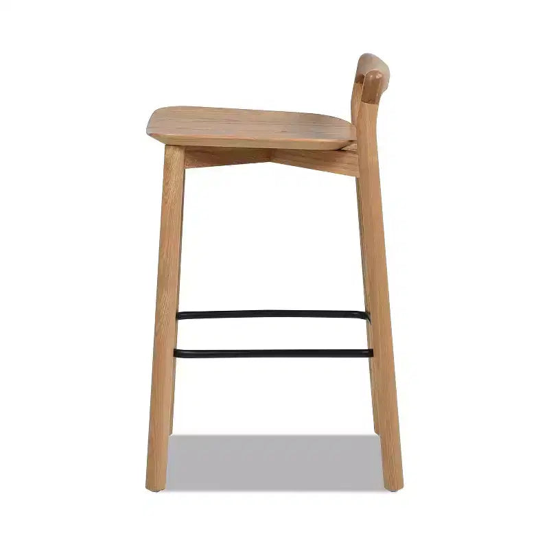 Tabourets de bar Okak en bois de frêne blond naturel, hauteur comptoir pour salles à manger, tabourets de bar bas minimalistes sans accoudoirs