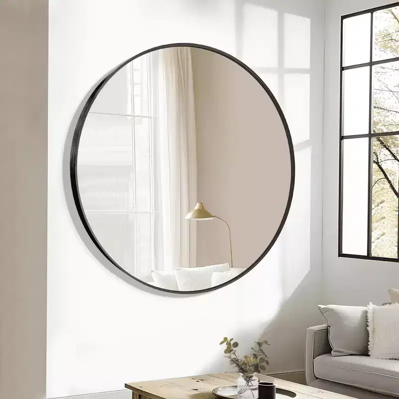 MAYEERTY Hanging Mirror Aluminum Alloy Thin Edge Black Round 35x35x1in