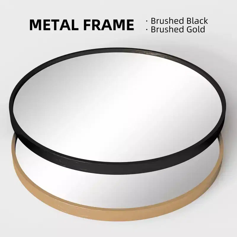 MAYEERTY Hanging Mirror Aluminum Alloy Thin Edge Black Round 35x35x1in