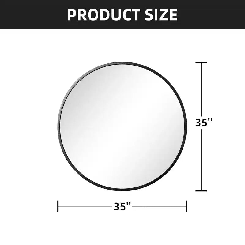 MAYEERTY Hanging Mirror Aluminum Alloy Thin Edge Black Round 35x35x1in