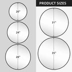 MAYEERTY Hanging Mirror Aluminum Alloy Thin Edge Black Round 35x35x1in