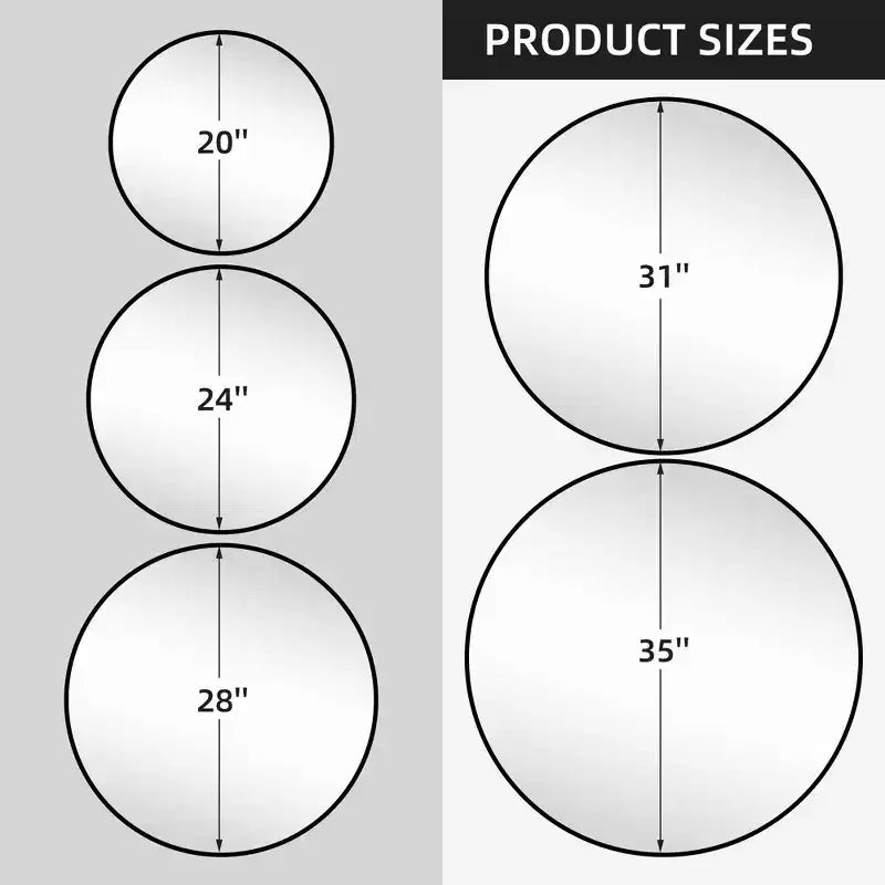 MAYEERTY Hanging Mirror Aluminum Alloy Thin Edge Black Round 35x35x1in