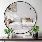 MAYEERTY Hanging Mirror Aluminum Alloy Thin Edge Black Round 35x35x1in