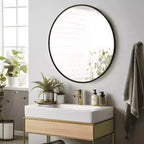 MAYEERTY Hanging Mirror Aluminum Alloy Thin Edge Black Round 35x35x1in