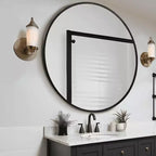 MAYEERTY Hanging Mirror Aluminum Alloy Thin Edge Black Round 35x35x1in
