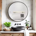 MAYEERTY Hanging Mirror Aluminum Alloy Thin Edge Black Round 35x35x1in