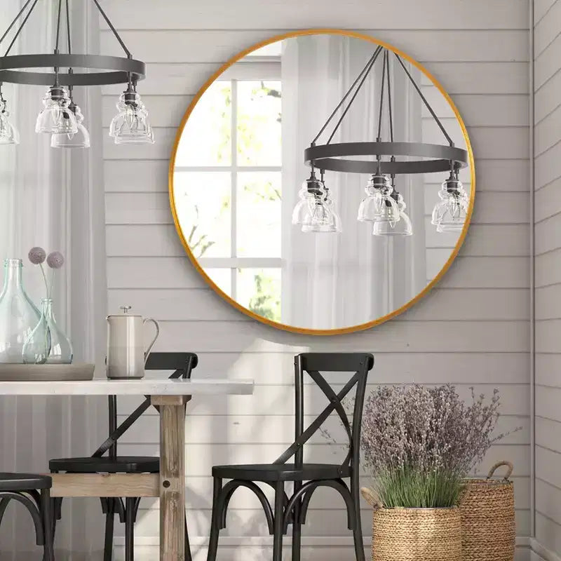 MAYEERTY Hanging Mirror Aluminum Alloy Thin Edge Black Round 35x35x1in