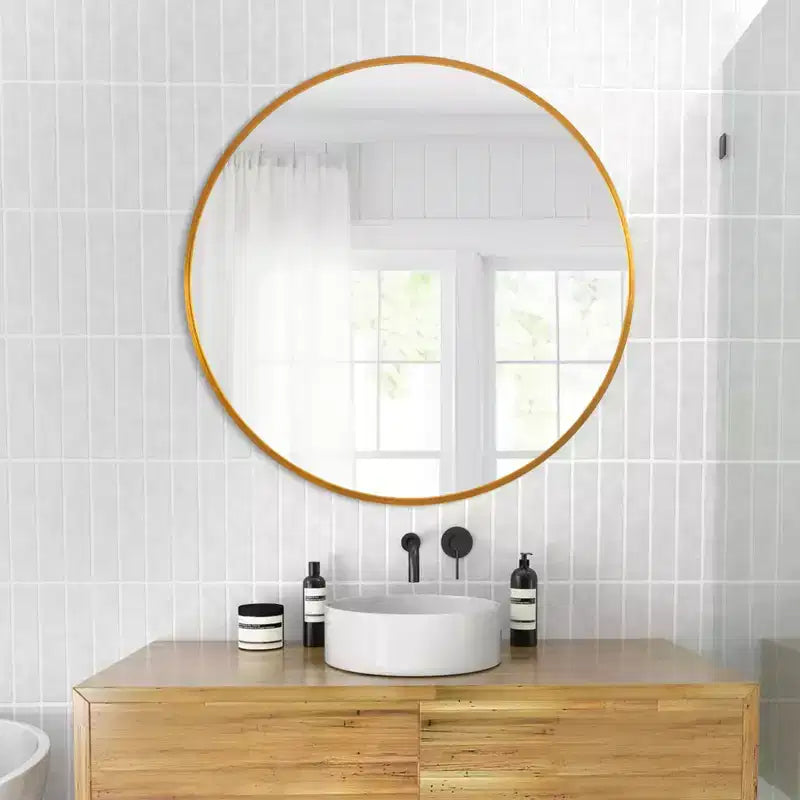 MAYEERTY Hanging Mirror Aluminum Alloy Thin Edge Black Round 35x35x1in