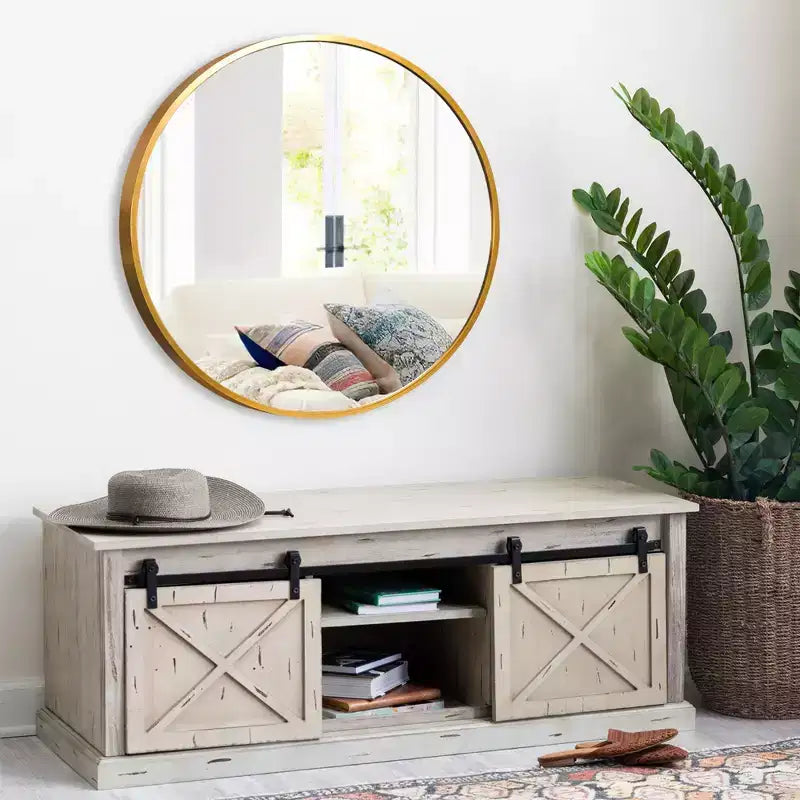 MAYEERTY Hanging Mirror Aluminum Alloy Thin Edge Black Round 35x35x1in