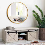 MAYEERTY Hanging Mirror Aluminum Alloy Thin Edge Black Round 35x35x1in