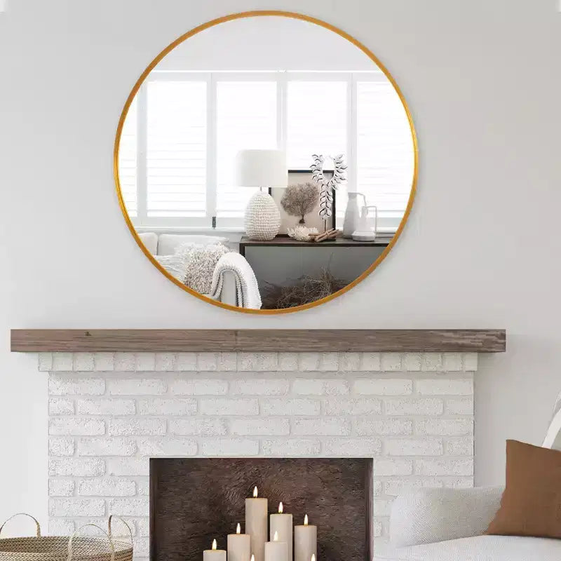 MAYEERTY Hanging Mirror Aluminum Alloy Thin Edge Black Round 35x35x1in