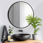 MAYEERTY Hanging Mirror Aluminum Alloy Thin Edge Black Round 35x35x1in